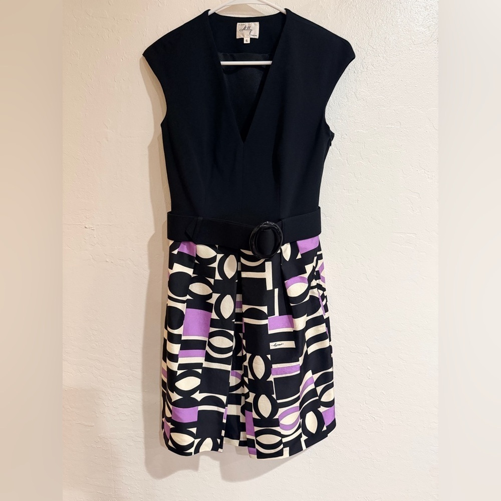 MILLY Geometric Printed Belted 100% Silk Dress size 6